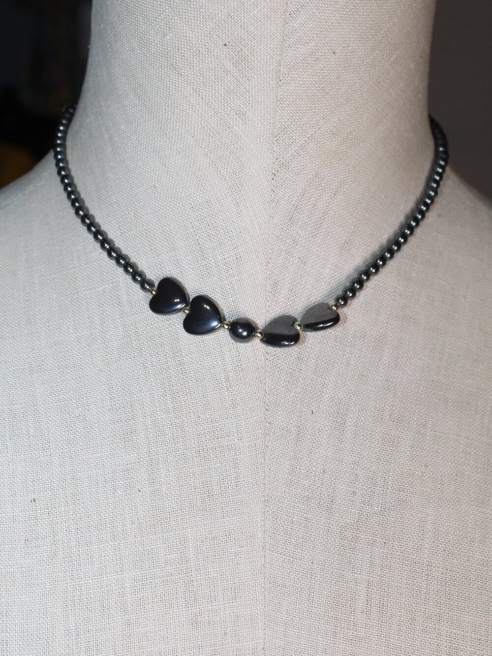 Hematite Beads & Hearts 17" Necklace